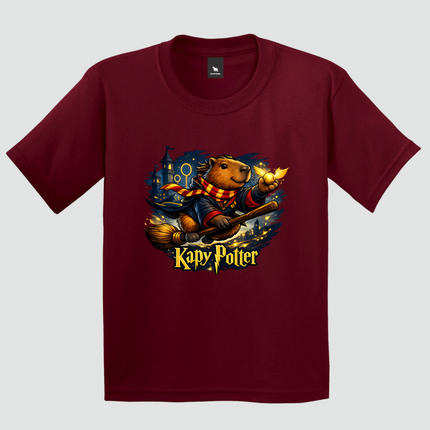 Camiseta bordô com estampa capivara Kapy Potter vista frontal