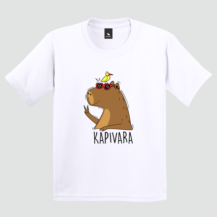 Camiseta Capivara Paz e Amor Divertida Estilosa branca com estampa de capivara