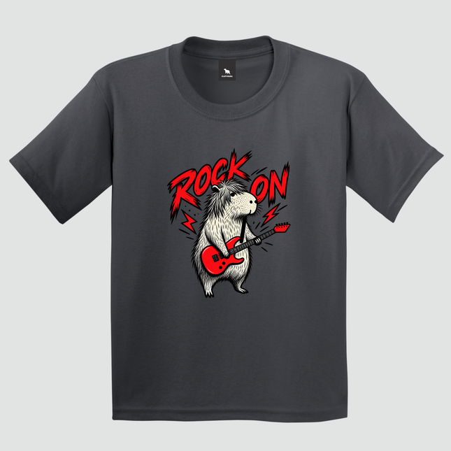 Camiseta infantil cinza-chumbo Capivara Rock