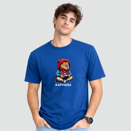 Camiseta adulto capivara videogame estilosa azul modelo