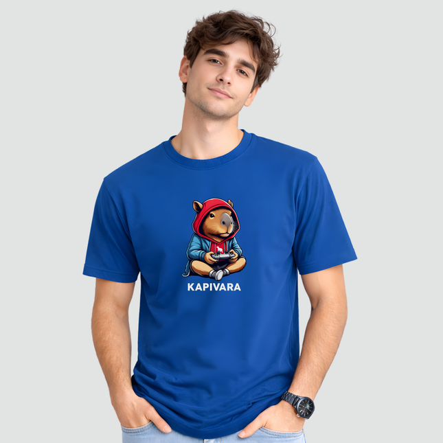 Camiseta adulto capivara videogame estilosa azul modelo
