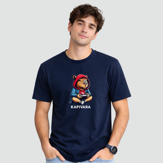 Camiseta adulto capivara videogame estilosa cor marinho modelo