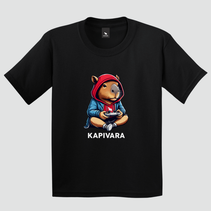 Camiseta capivara videogame estilosa preta vista frontal
