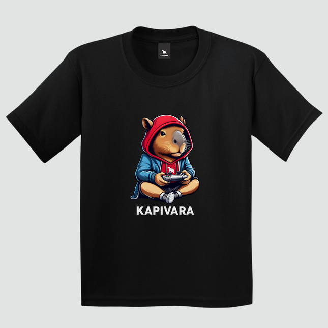 Camiseta capivara videogame estilosa preta vista frontal