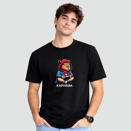 Camiseta adulto capivara gamer estilosa cor preta modelo
