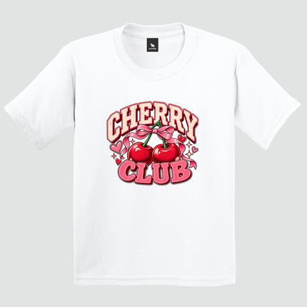 Camiseta Cherry Club branca com estampa de cerejas retrô