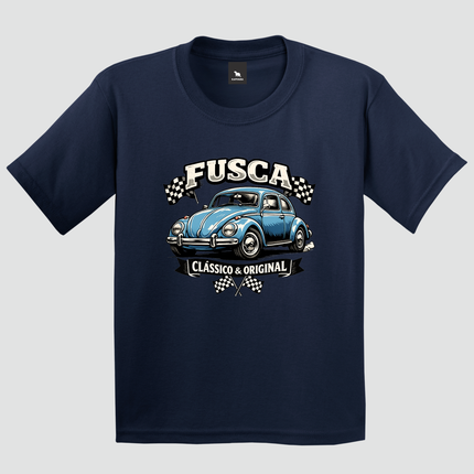 Camiseta infantil azul marinho com estampa Fusca Clássico e Original