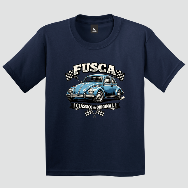 Camiseta infantil azul marinho com estampa Fusca Clássico e Original