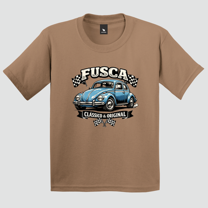 Camiseta infantil cappuccino com estampa Fusca Clássico e Original
