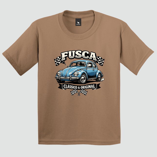 Camiseta infantil cappuccino com estampa Fusca Clássico e Original