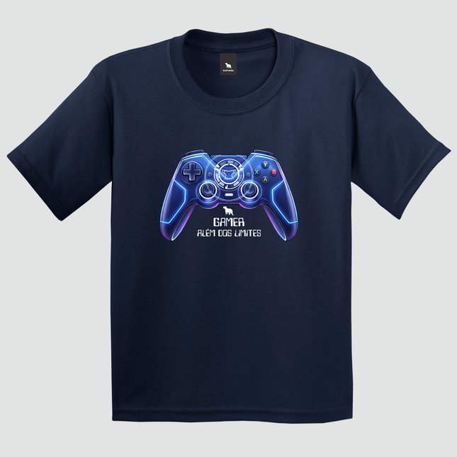 Camiseta infantil Gamer Além dos Limites azul-marinho