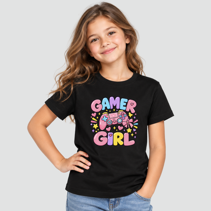 Menina usando camiseta Gamer Girl preta