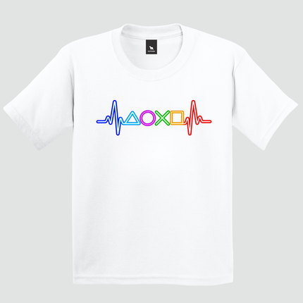 Camiseta infantil Gamer Pulse branca com estampa colorida