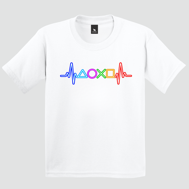 Camiseta infantil Gamer Pulse branca com estampa colorida