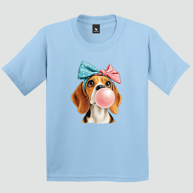 Camiseta infantil azul-claro Beagle com chiclete
