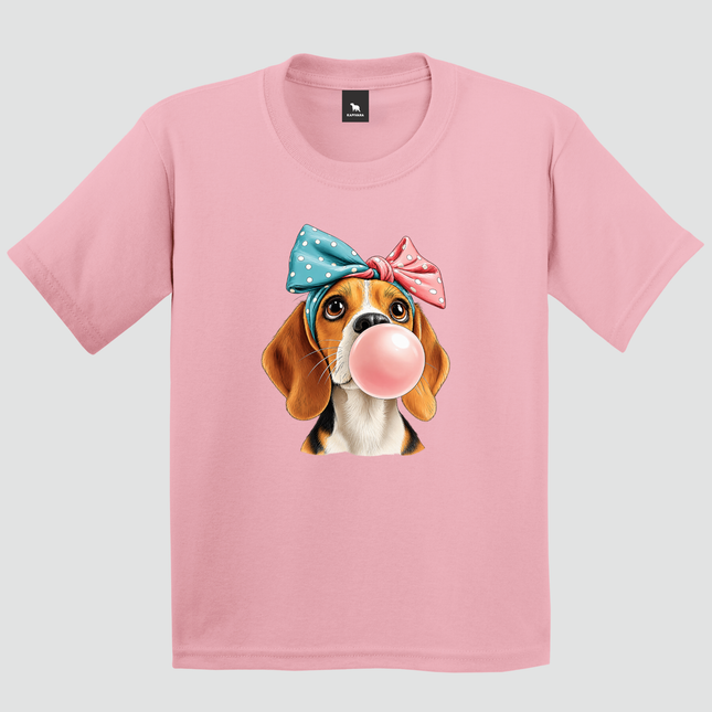 Camiseta infantil rosa Beagle com chiclete