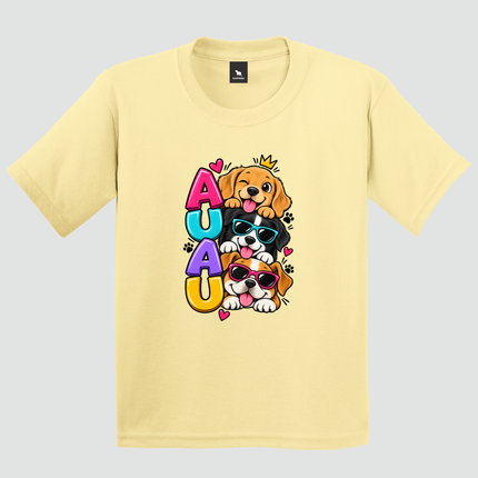 Camiseta infantil amarela Cachorrinhos Au Au