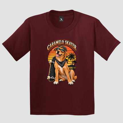 Camiseta Infantil Cachorro Caramelo Skater bordô