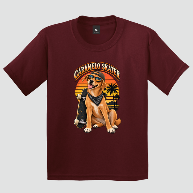 Camiseta Infantil Cachorro Caramelo Skater bordô