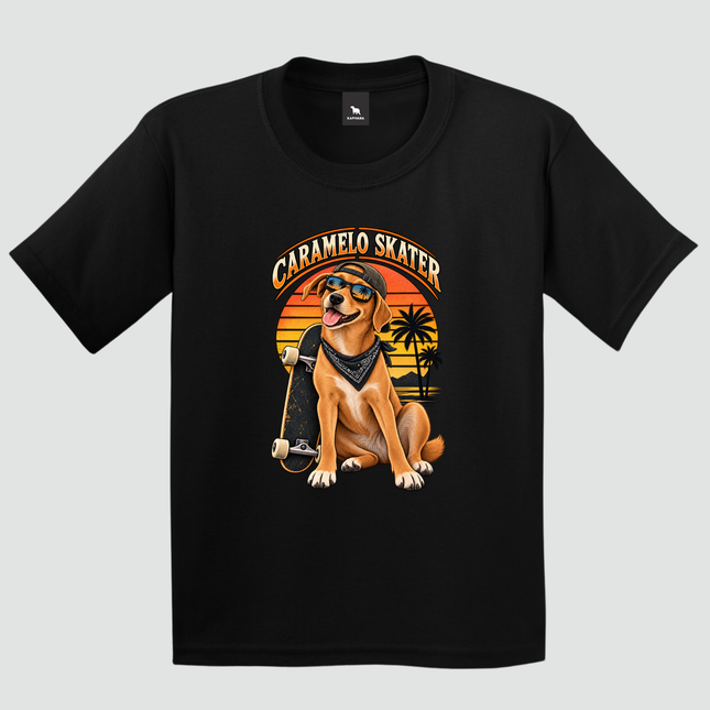 Camiseta Infantil Cachorro Caramelo Skater preta