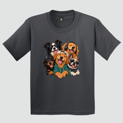 Camiseta Infantil Cachorros Good Vibes cinza chumbo