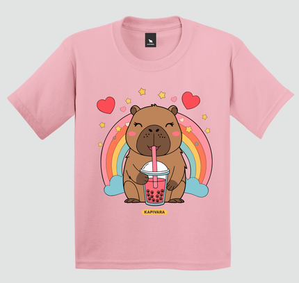 Camiseta infantil capivara arco-íris rosa Kapivara