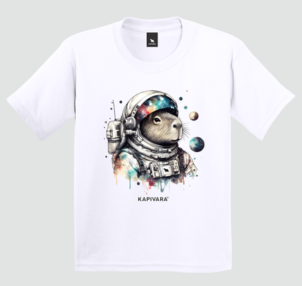 camiseta capivara astronauta infantil branca estampa criativa