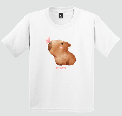 Camiseta infantil capivara baby borboleta branca Kapivara