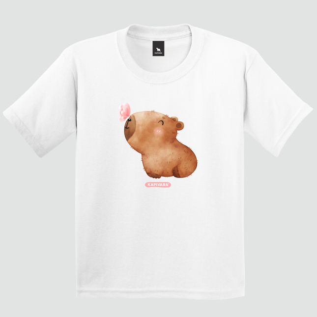 Camiseta infantil capivara baby borboleta branca Kapivara