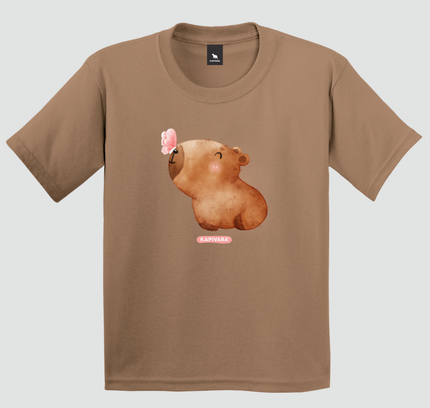 Camiseta infantil capivara baby borboleta cor capuccino Kapivara