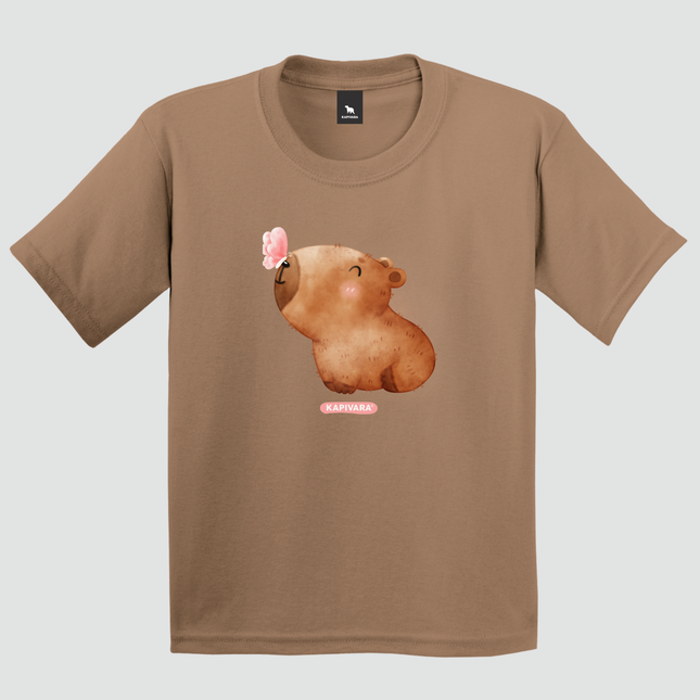 Camiseta infantil capivara baby borboleta cor capuccino Kapivara