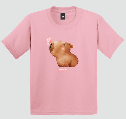 Camiseta infantil capivara baby borboleta rosa Kapivara