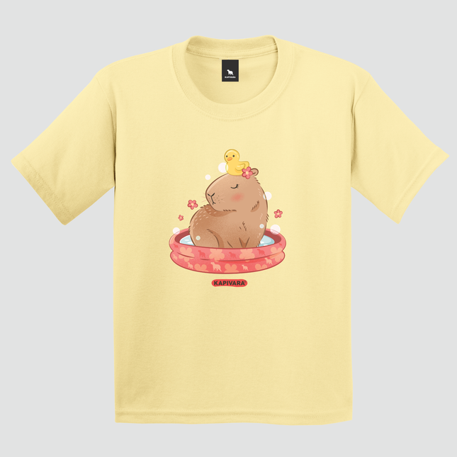 Camiseta infantil capivara tomando banho amarela Kapivara