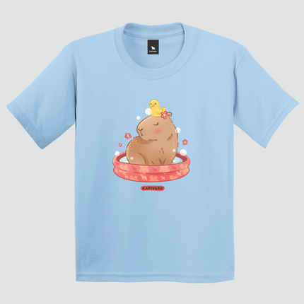 Camiseta infantil capivara tomando banho azul Kapivara