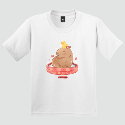 Camiseta infantil capivara tomando banho branca Kapivara
