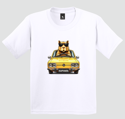 camiseta infantil branca capivara com brasilia amarela estampa divertida