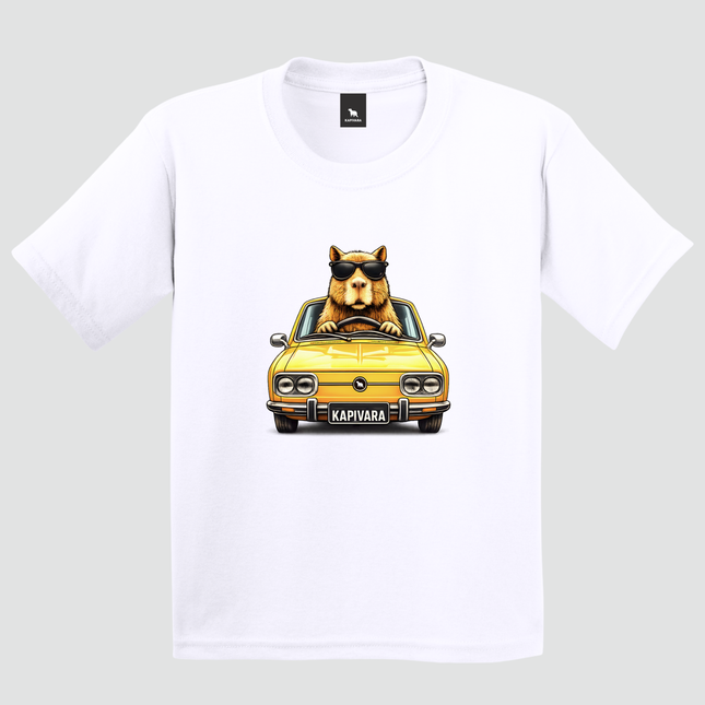 camiseta infantil branca capivara com brasilia amarela estampa divertida