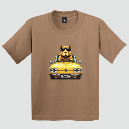 camiseta infantil marrom capivara brasilia amarela carro antigo estampa central
