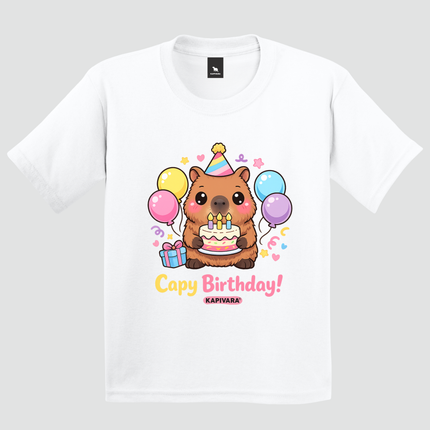 Camiseta Infantil Capivara Capi Birthday Kawaii Fofa