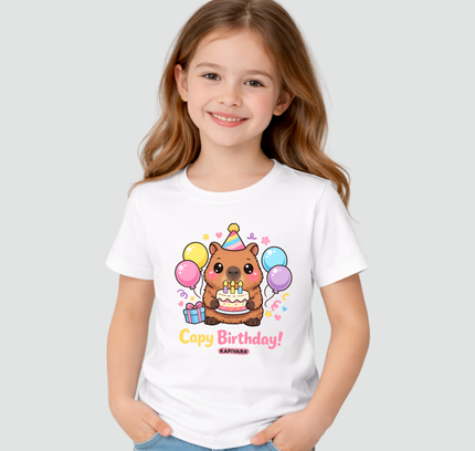 Camiseta Infantil Capivara Capi Birthday Kawaii Fofa