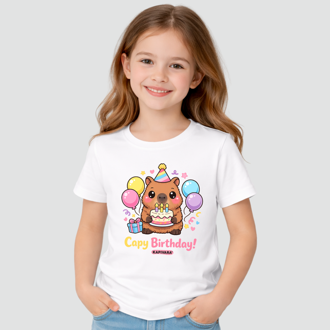 Camiseta Infantil Capivara Capi Birthday Kawaii Fofa