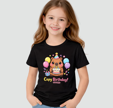 Camiseta Infantil Capivara Capi Birthday Kawaii Fofa