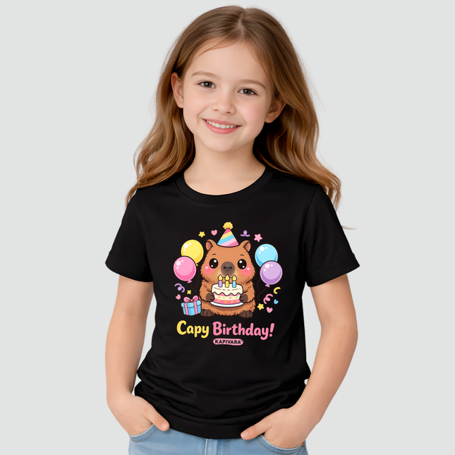 Camiseta Infantil Capivara Capi Birthday Kawaii Fofa