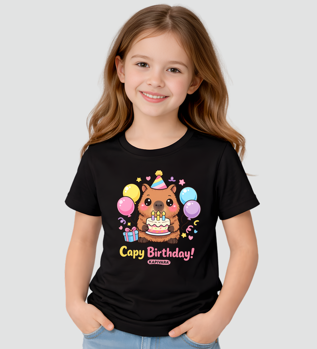 Camiseta Infantil Capivara Capi Birthday Kawaii Fofa