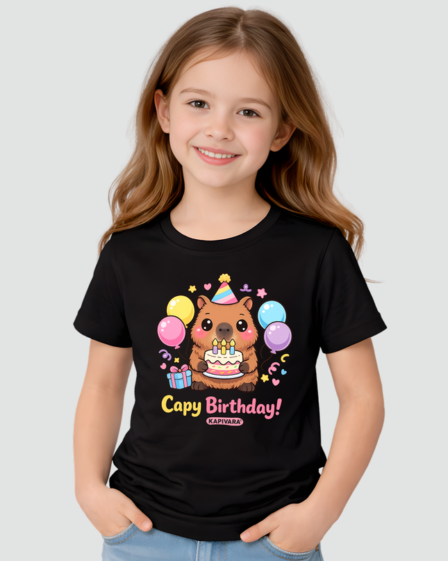 Camiseta Infantil Capivara Capi Birthday Kawaii Fofa