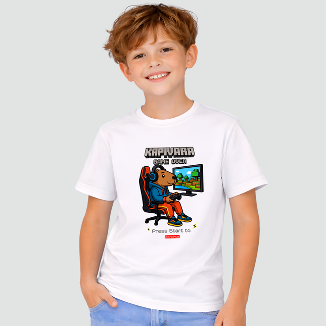 Camiseta Infantil Capivara Game Over Pixel | Kapivara