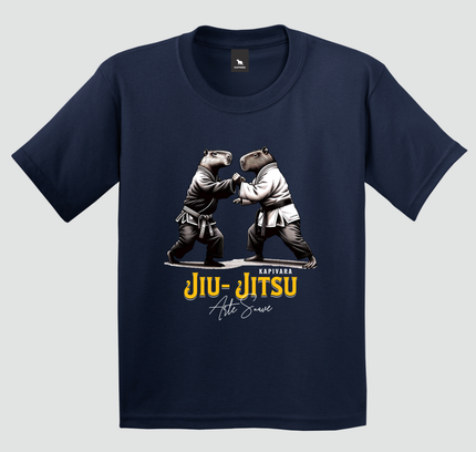 camiseta capivara jiu jitsu azul marinho estampa luta infantil