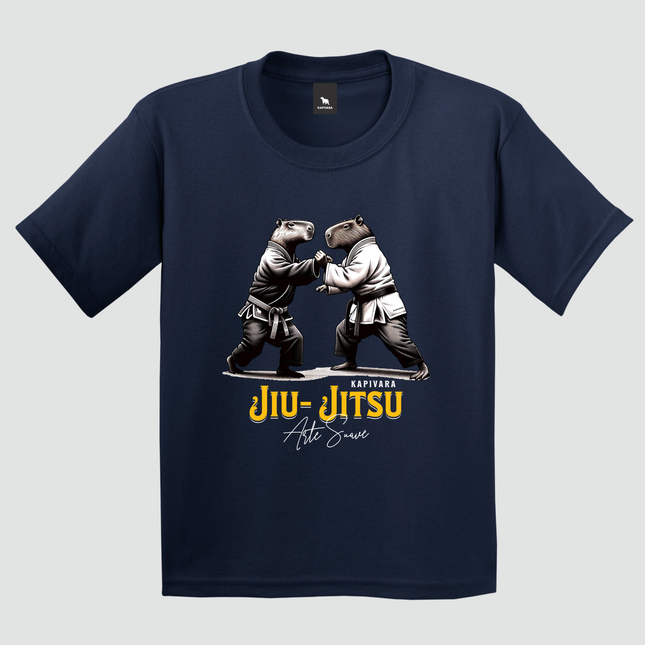 camiseta capivara jiu jitsu azul marinho estampa luta infantil
