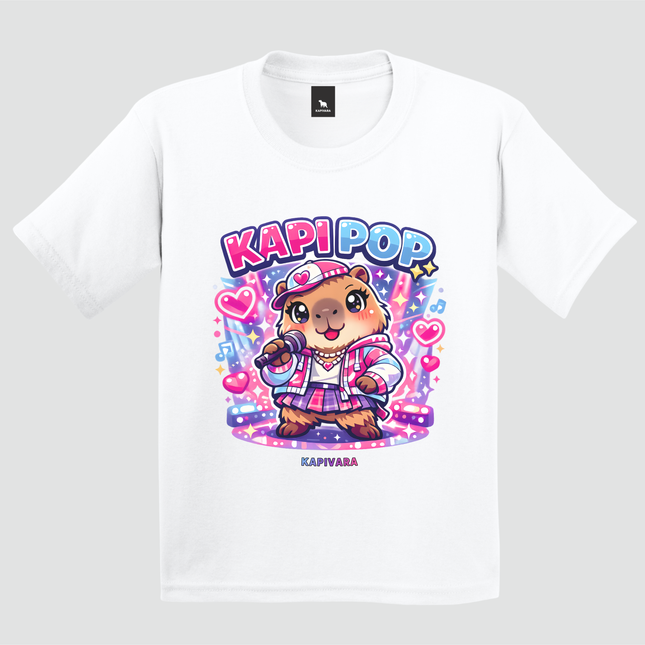 camiseta infantil capivara fofa estilo kawaii branca