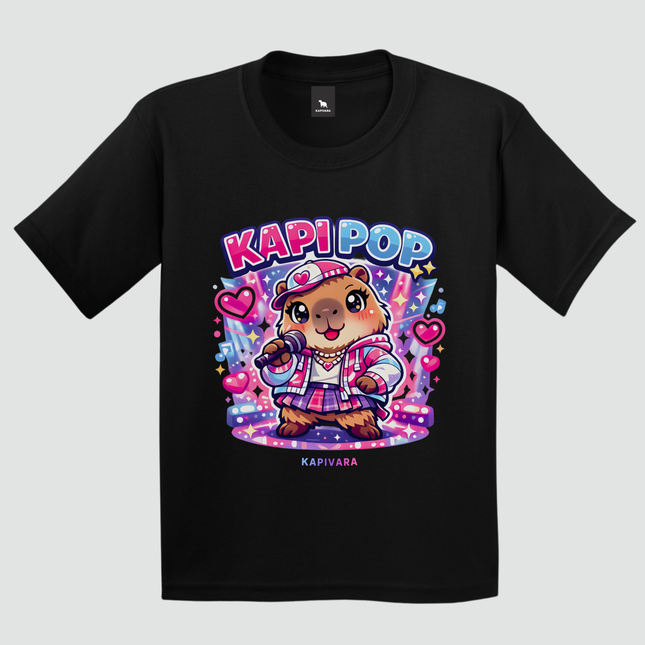 camiseta infantil capivara kawaii estilo kpop preta